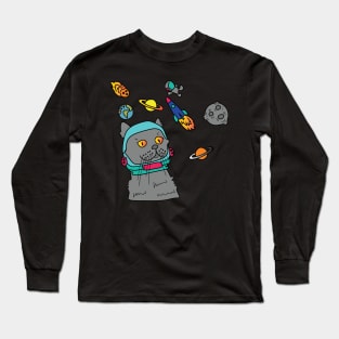 Space Cat Astronaut with Galaxy Long Sleeve T-Shirt